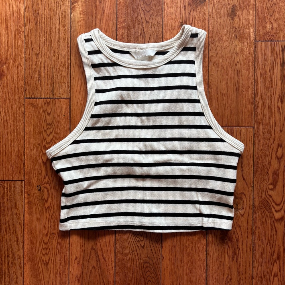 H&M Black and White Sleeveless Crop Tank Top